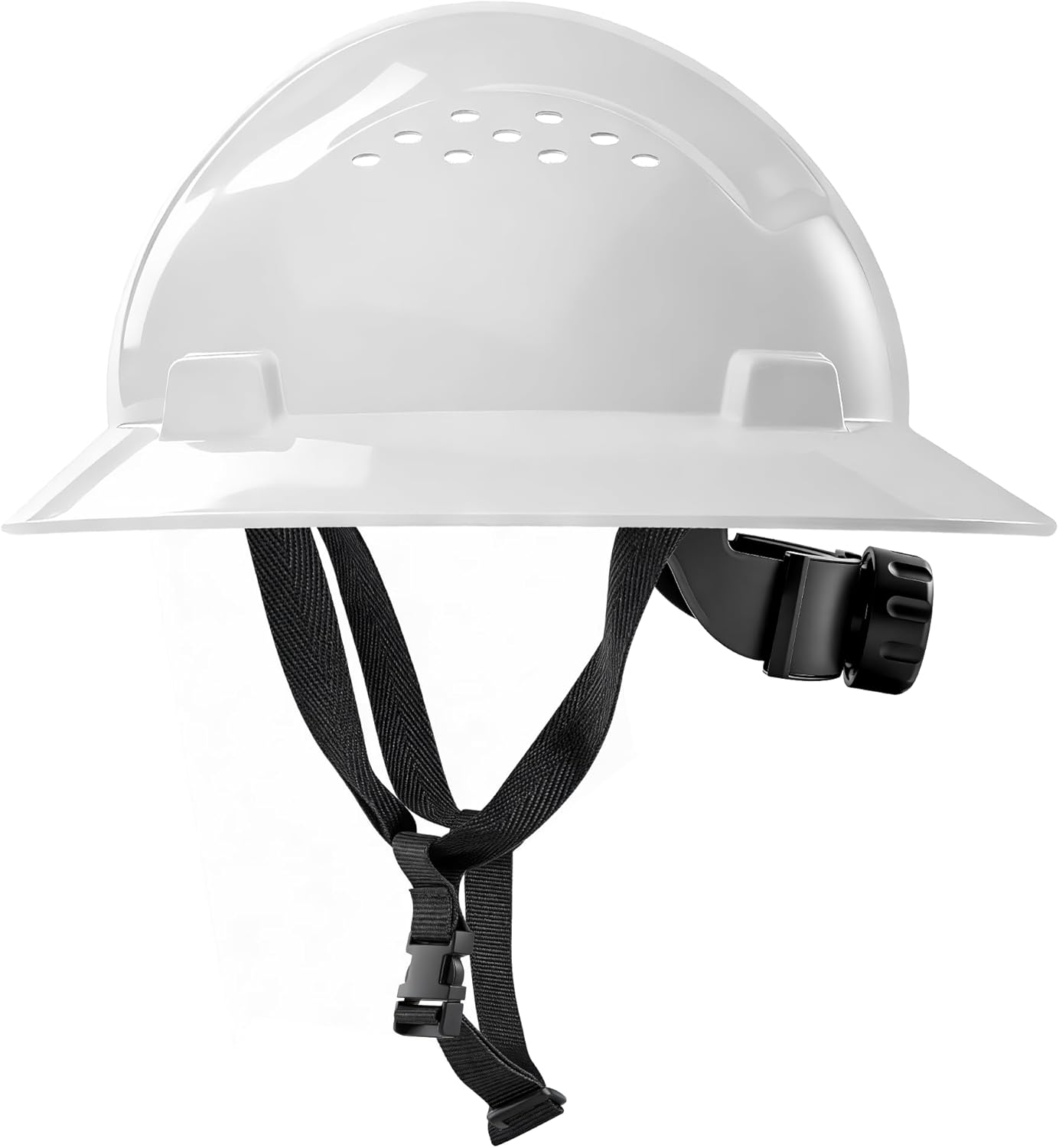 White Full Brim Hard Hat, OSHA Approved Construction Helmets for Men, 4-Point Adjustable Suspension, ANSI Z89.1