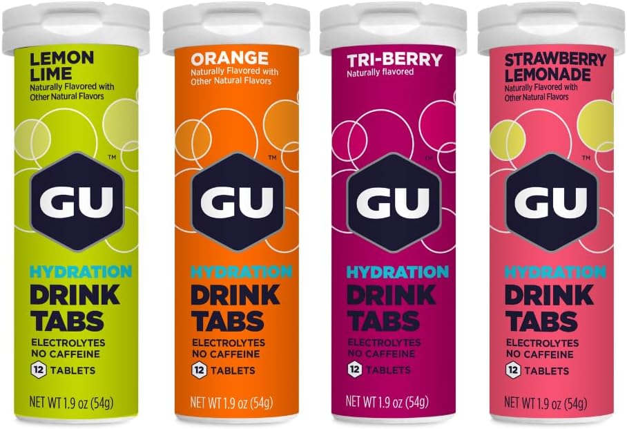 GU Energy Hydration Electrolyte Drink Tablets, Vegan, Gluten Free & Caffeine Free, Enhanced Endurance Sports Drink for Running, Cycling, Triathlon, 4-Count (48 Servings), Assorted Flavors