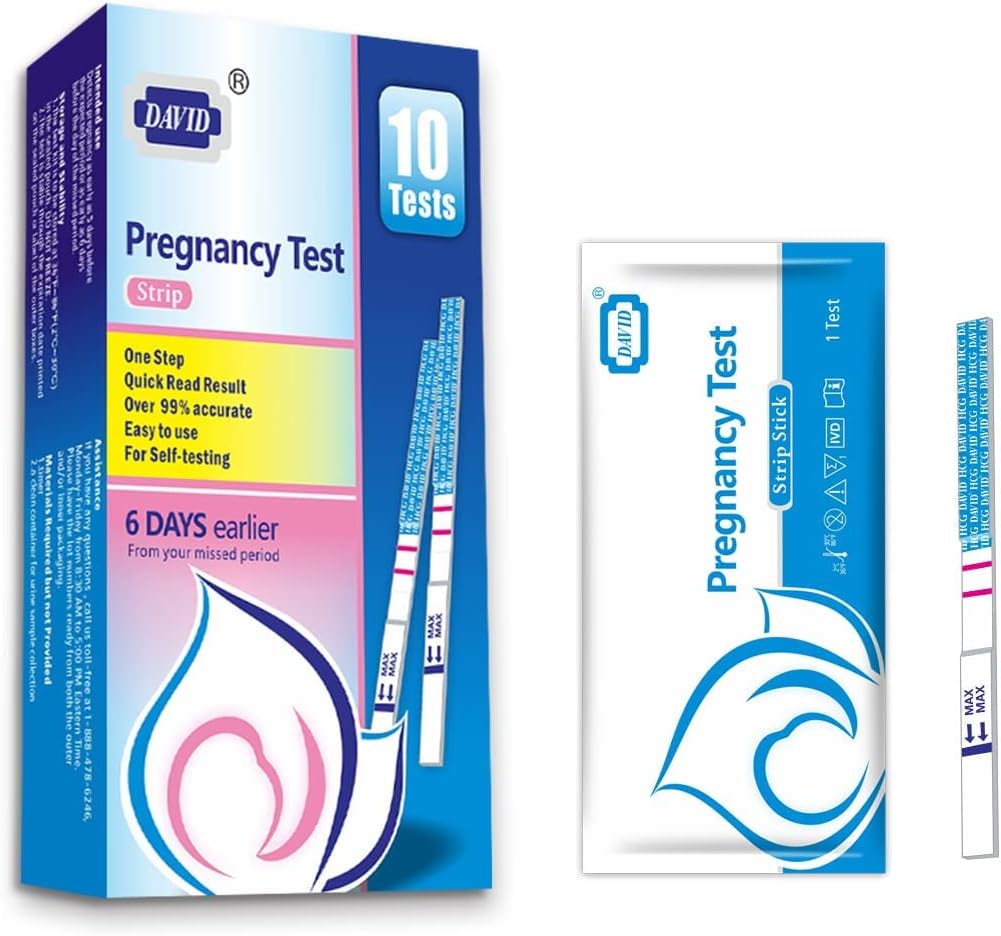 DAVID Pregnancy Test Strips Early Detection HCG Test Strips for Women, Rapid Early Results Over 99% Accurate up to 6 Days Before Missed Period (10 Count)