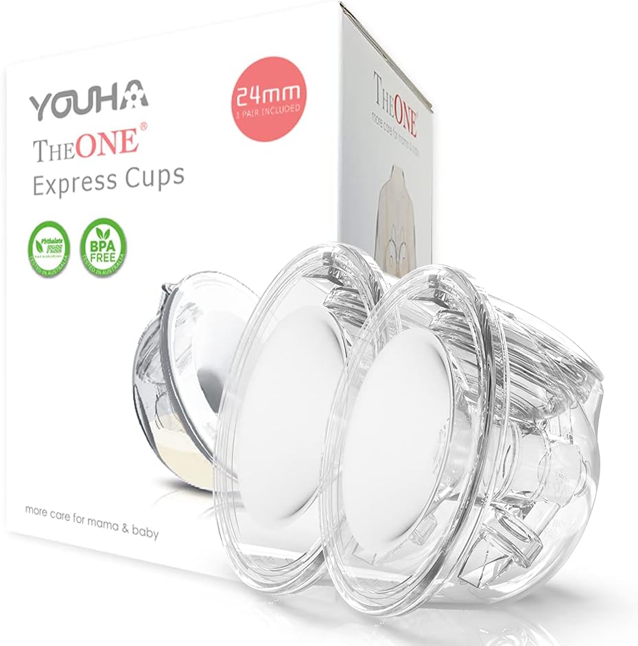YOUHA Closed System Breast Milk Collection Cups,Pump with Your Clothes On, Anywhere, Anytime!, Clear, 24Mm (24mm)