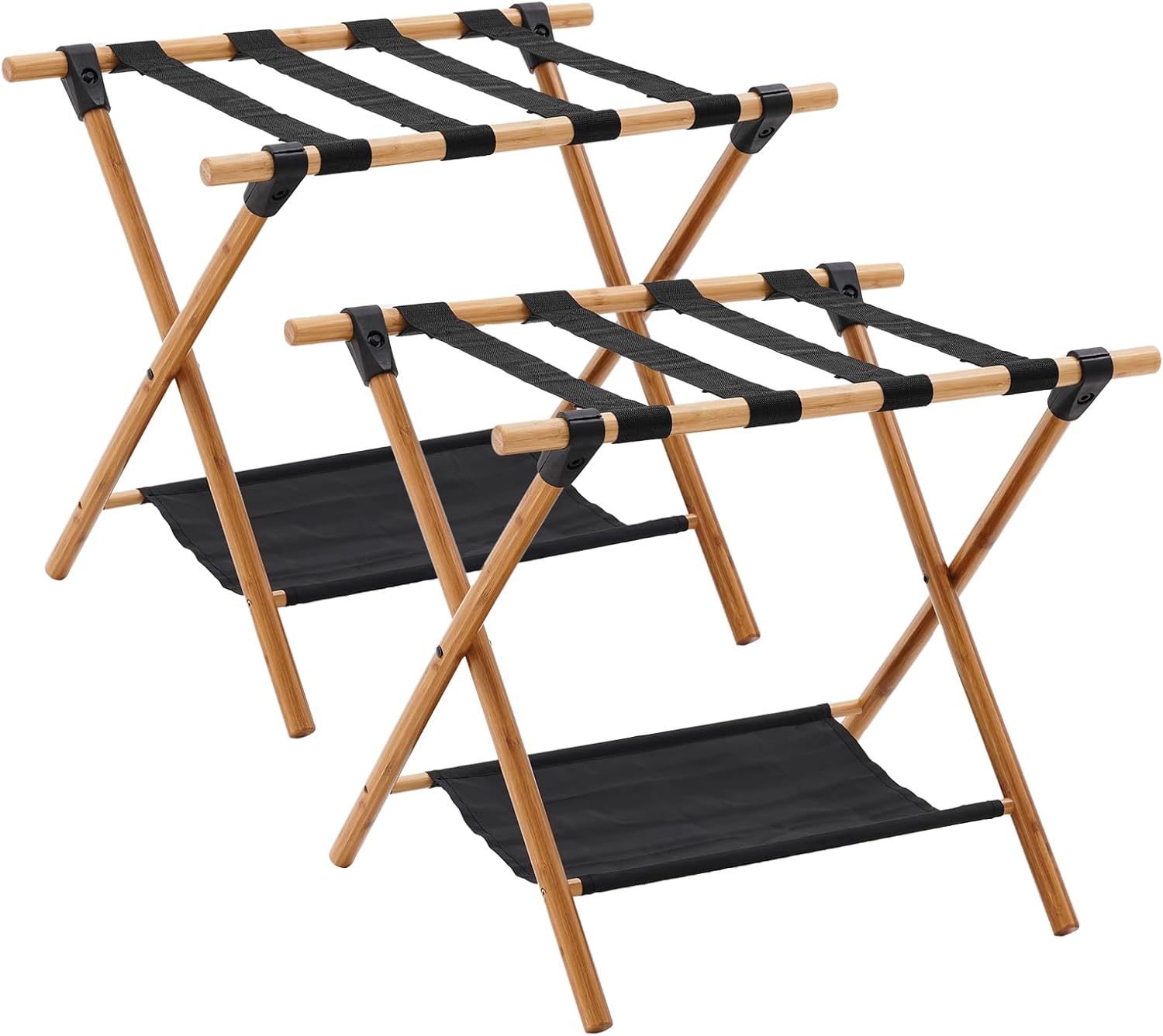 Siairo Luggage Rack,2 Pack, Wooden Portable Luggage Rack for Suitcase ,Double-Deck Luggage Racks Include Storage Shelf and Luggage Racks for Family Hotel Use,64*45*52CM,Withstand 50 KG