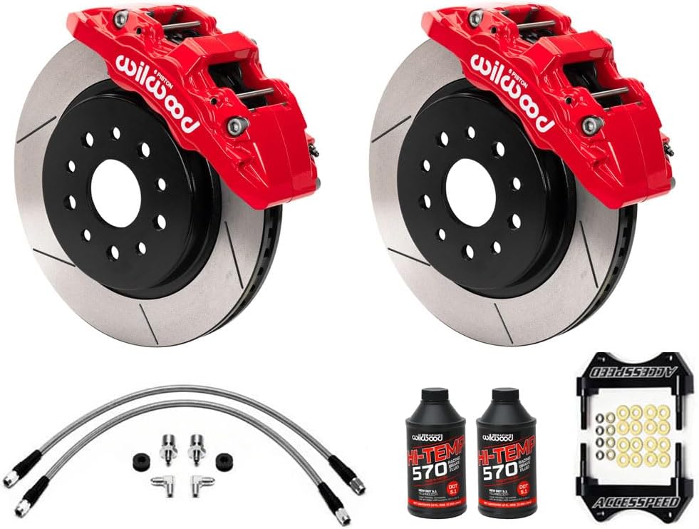 Wilwood AERO6-DM Direct-Mount 14" Front Big Brake Kit Combo With Red Calipers, Slotted Rotors, Brake Lines & Fluid Compatible with 2007-2018 Jeep Wrangler JK