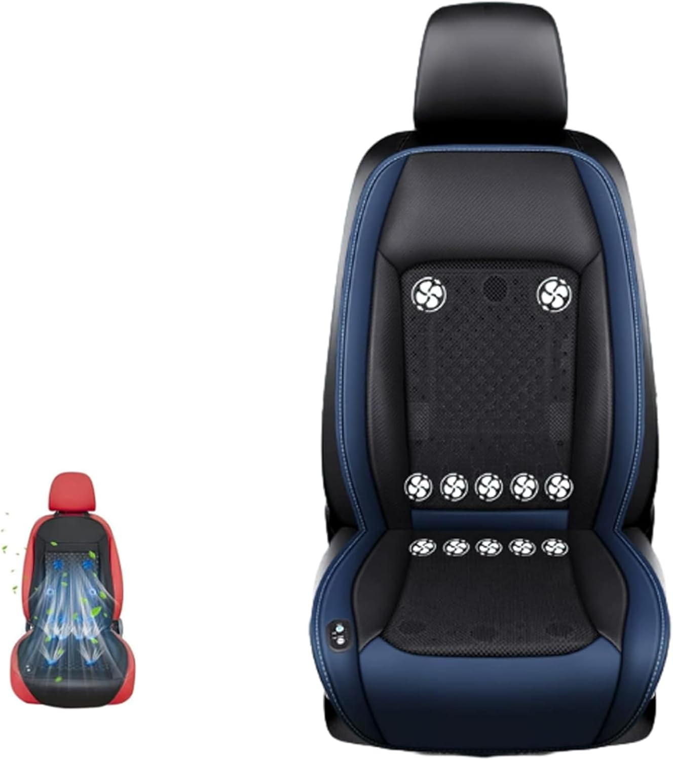YIHANGG ICY-Seat Car Cooling Cushion, IcySeat Car Cooling Seat Cover, Automatic Start-Stop, Ventilated Front Seat Cushion for Summer Driving(12V - Cigarette Lighter Socket + USB,Blue(12 Fans))