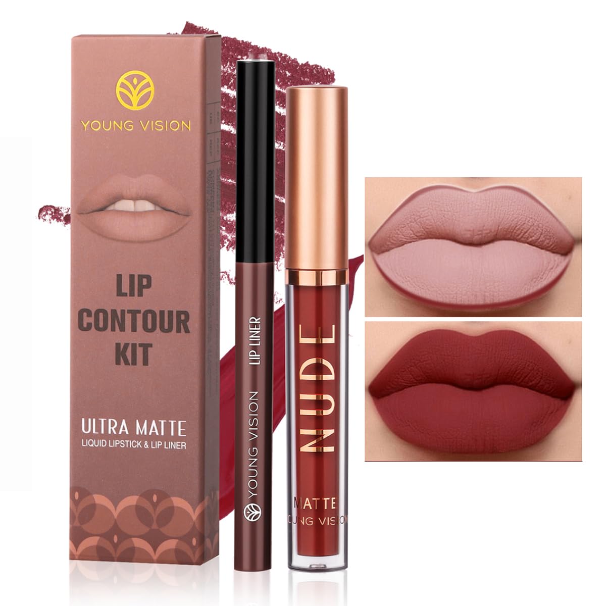 YOUNG VISION Liquid Lipstick & Lip liner Combo Set, Matte Lip Contour Kit - Durable, Waterproof, Kit de Labios Matte for Lasting Definition…