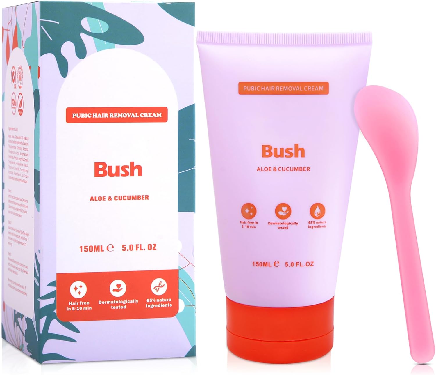 Bye Bye Bush Hair Removal Cream, 150ml Gentle Formula Pubic Hair Removal with Spatula Applicator, Fast & Painless Intimate Hair Remover for Face Legs Underarms