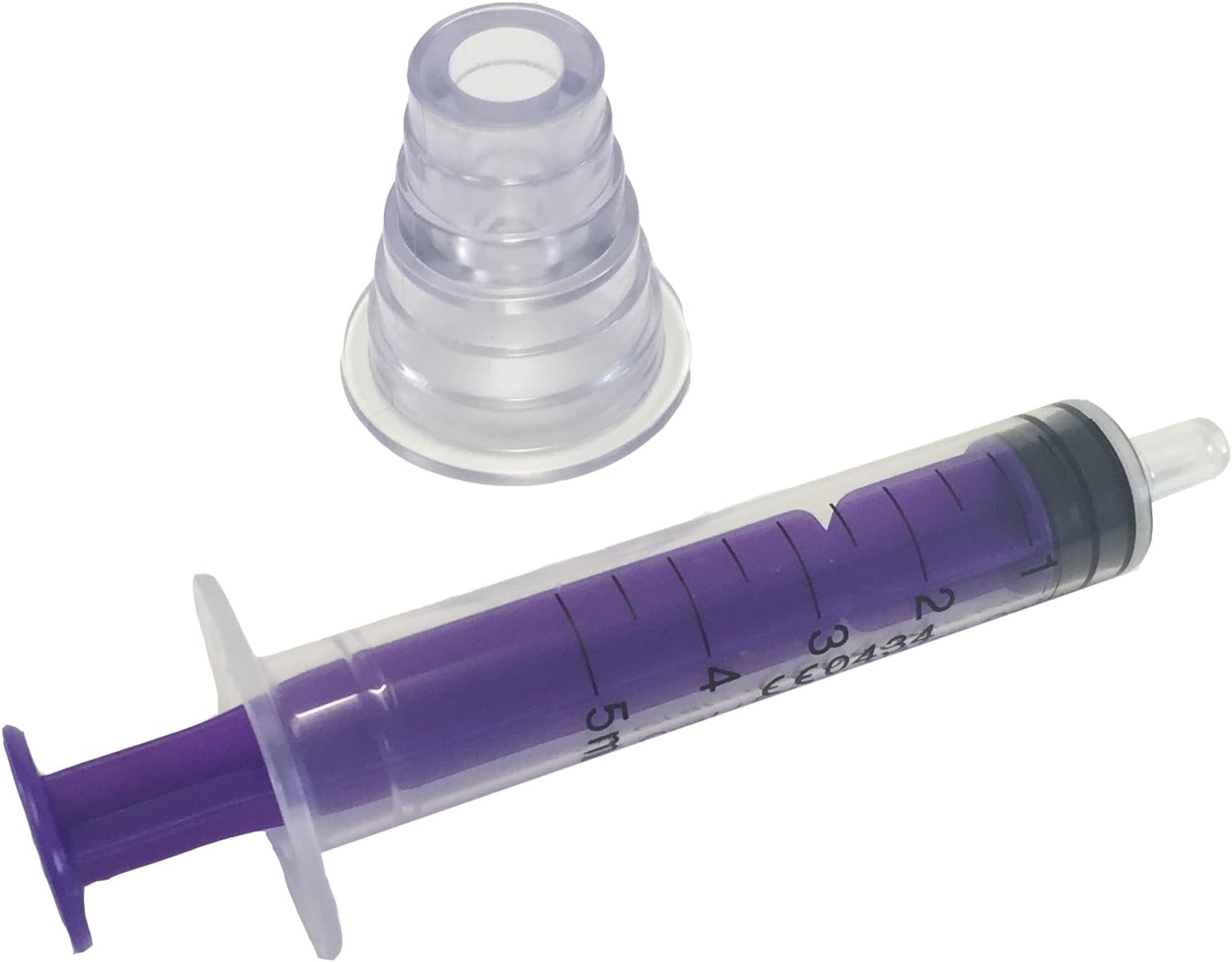 1 X 5ML QUALICARE ORAL ENTERNAL MEDICINE BABY ELDERLY DOSAGE NON-STERILE LATEX FREE DISPOSABLE PURPLE SYRINGE WITH BOTTLE ADAPTER