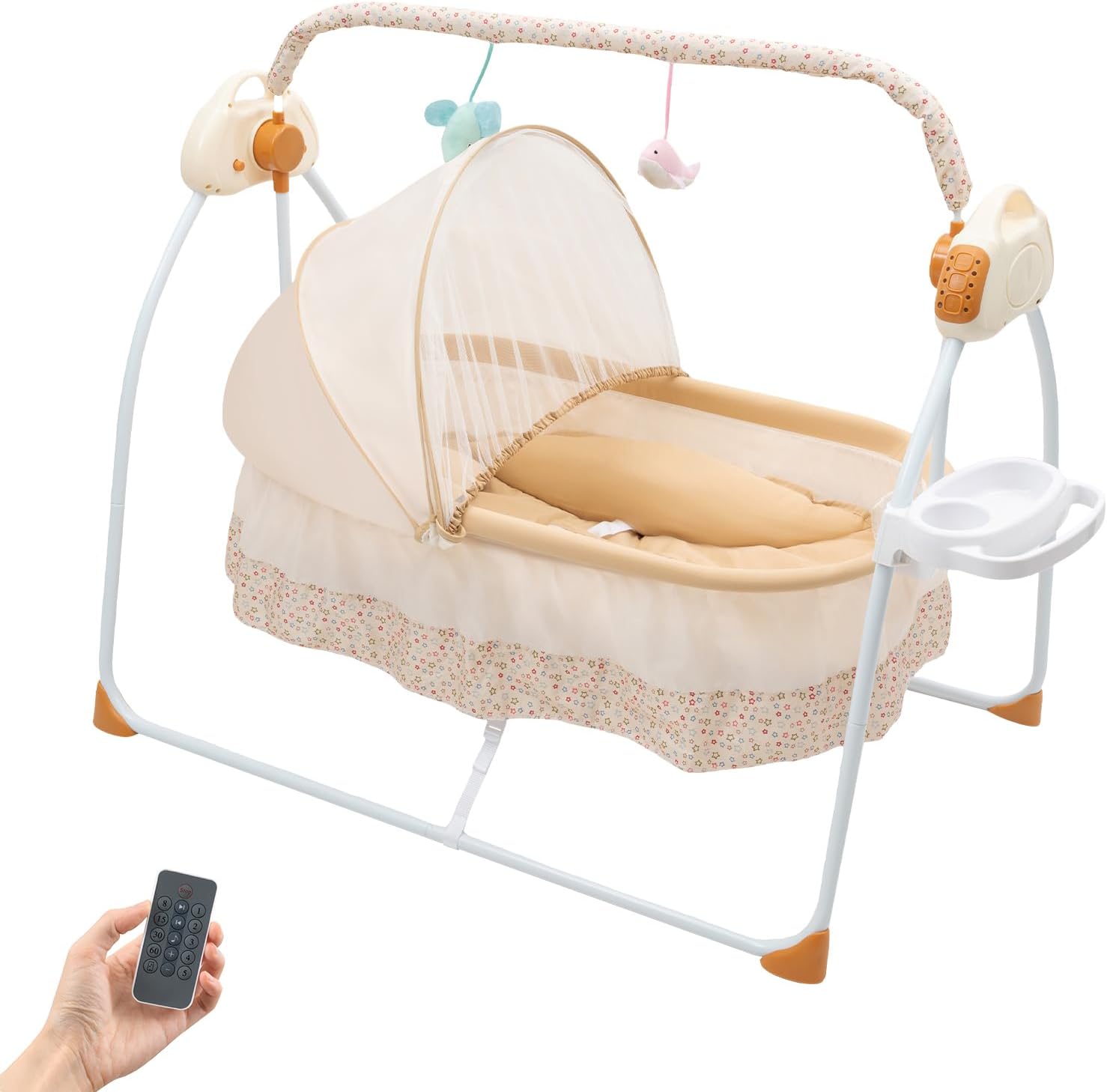 Zoobotanica Electric Baby Crib Cradle, Auto Swing Bed,Multifunctional Foldable Baby Swing Cradle with Bluetooth Music 5 Swaying Gears Remote Control,for 0-18 Months (Khaki)