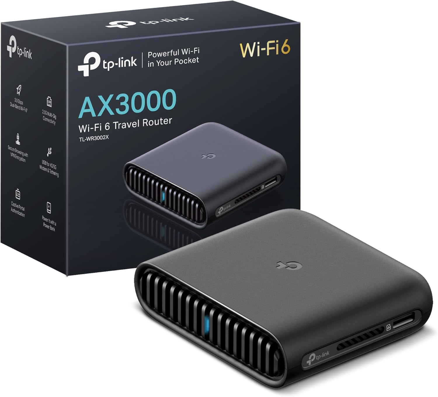TP-Link TL-WR3002X AX3000 WiFi 6 Travel Router, Dual Band Portable VPN Router with VPN Client & Server, 2.5G Multi-Gig WAN Portable WiFi, USB 3.0, Ideal for Hotel, Business Travel and Remote Work