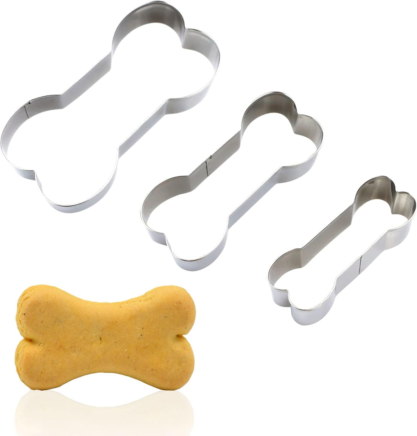 3Pcs Dog Cookie Cutters, Bone Shaped Cookie Cutter, Dog Biscuit Cutter Set 3 Various Size Large/5.2 Inches, Medium/4.5 Inches, Small/3.9 Inches