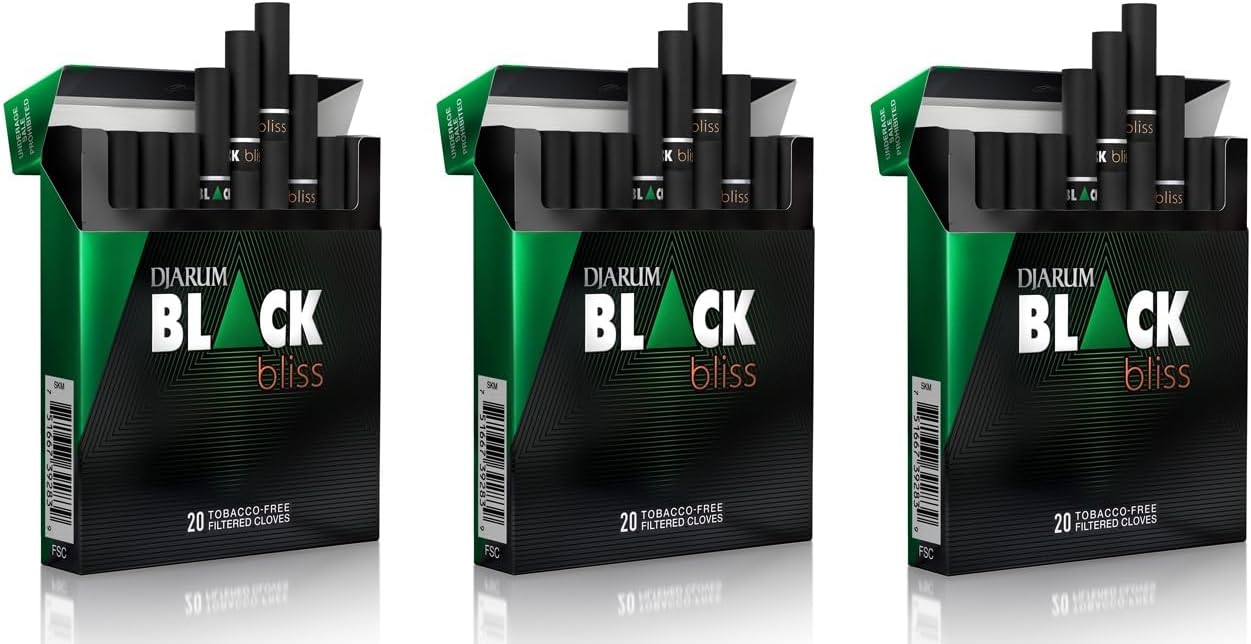 Djarum Black Bliss Emerald Tobacco & Nicotine Free Clove Filtered Cigarettes - 3 Boxes of 20 (60 Total) - incl. Frugal Smoker Sticker