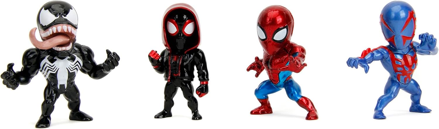 Jada Marvel Spiderman Metal Wave 1 Pop Culture Collectible Figures 4 Pack - 2.5 Inch, Multicolour, for Fans & Collectors Aged 8+