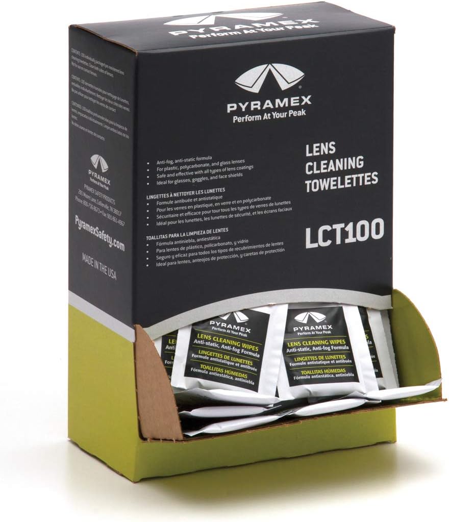 Pyramex Safety Individually Packaged Lens Cleaning Towelettes, No Streaks, 100 Piece