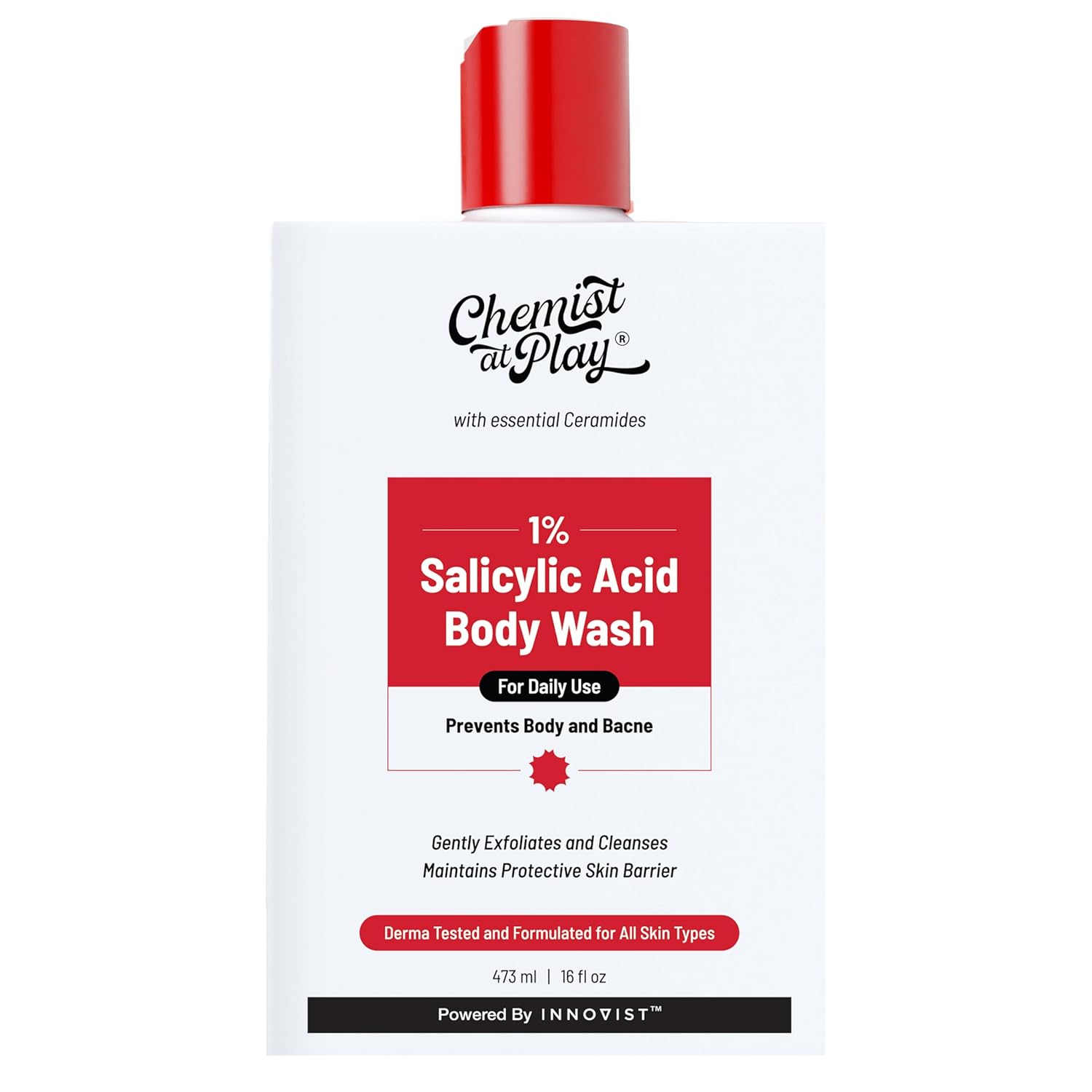 Chemist at Play 1% Salicylic Acid Body Wash | Paraben & SLS Free | Gentle Exfoliating Shower Gel | Prevents Body Acne, Bumpy Skin & Deep Cleanses Skin | For Men & Women | 15.9 Fl oz