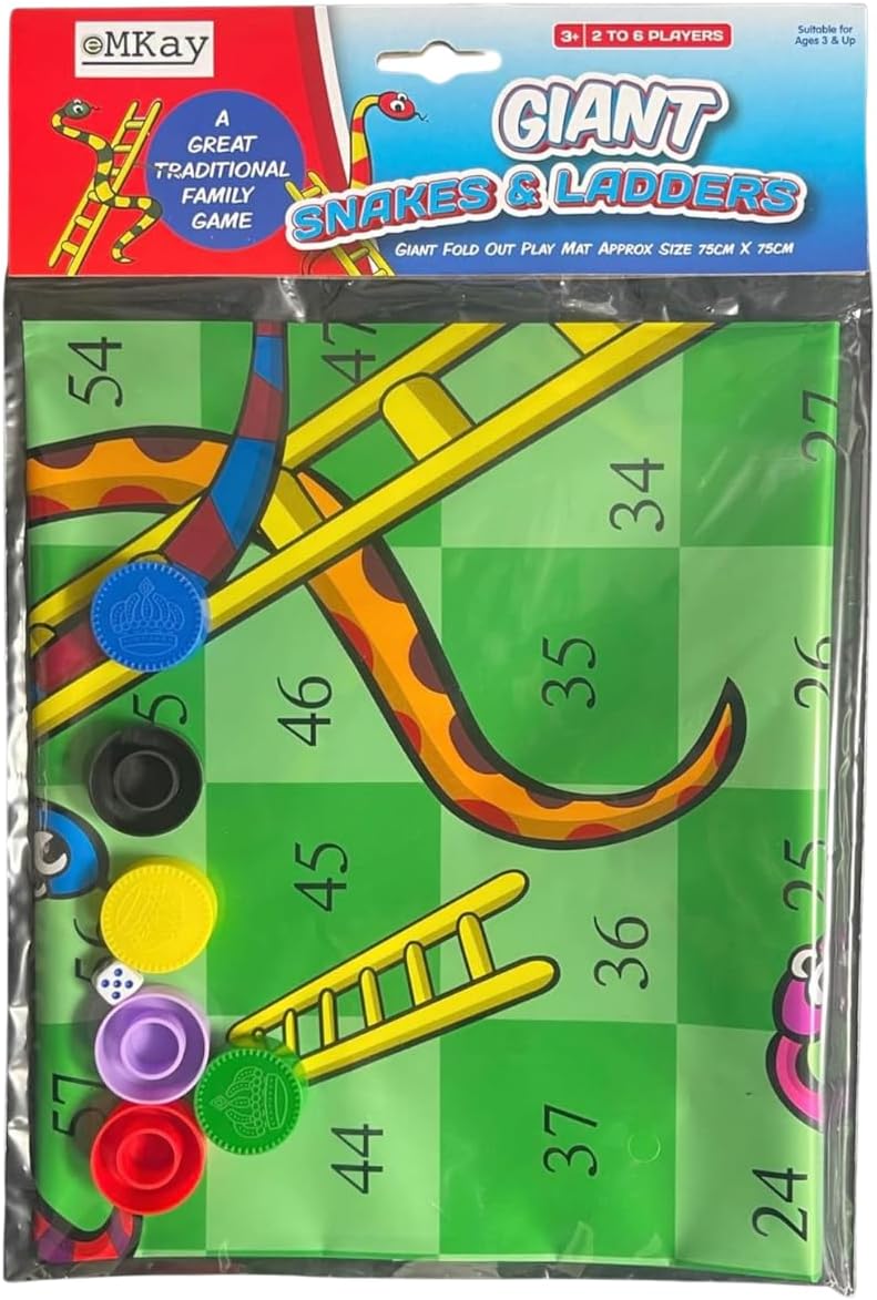 eMKay® Giant Snakes and Ladders Fold Out Play Mat Board Traditional Childrens Game (75cm x 75cm Approx Size)