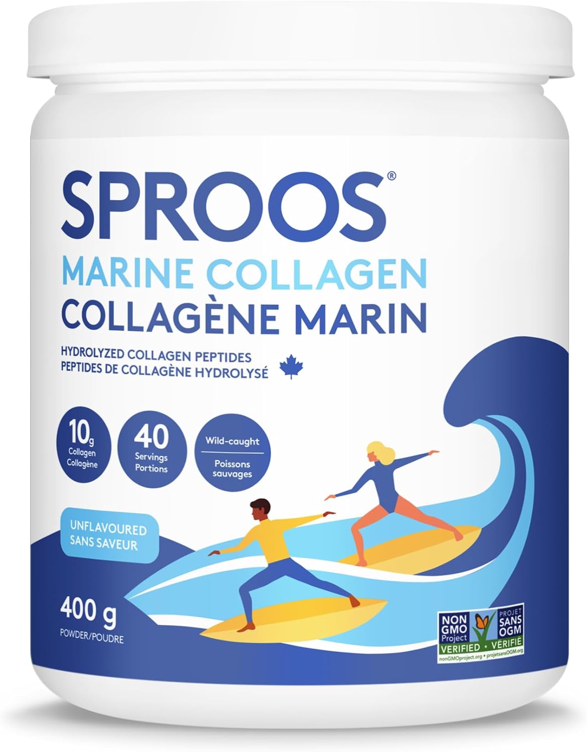 SPROOS - Marine Collagen - Beverage Powder - Hydrolised Collagen Peptides - Healthy Hair, Skin & Nails - Unflavoured (No Fishy Taste) - 40-Day Supply - 400 g