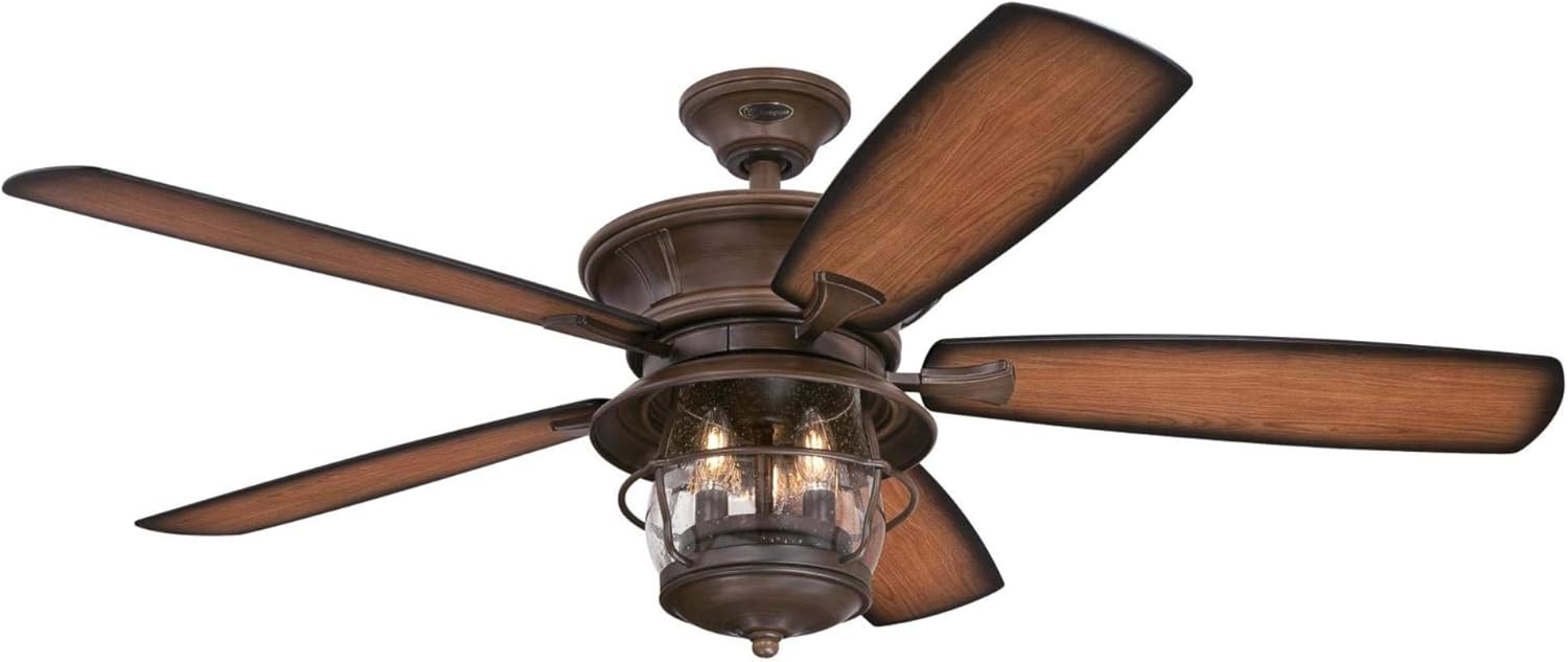 Westinghouse Lighting 7233400 Brentford Indoor/Outdoor 52 Inch Aged Walnut Ceiling Fan, Dimmable LED Light Fixture with Clear Seeded Glass