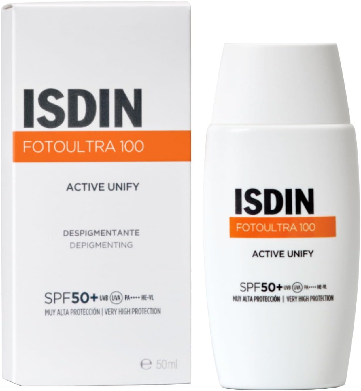 ISDIN Fotoultra 100 Active Unify Spf 50+ 50ml | Facial Sun Cream | Lightens and unifies skin tone