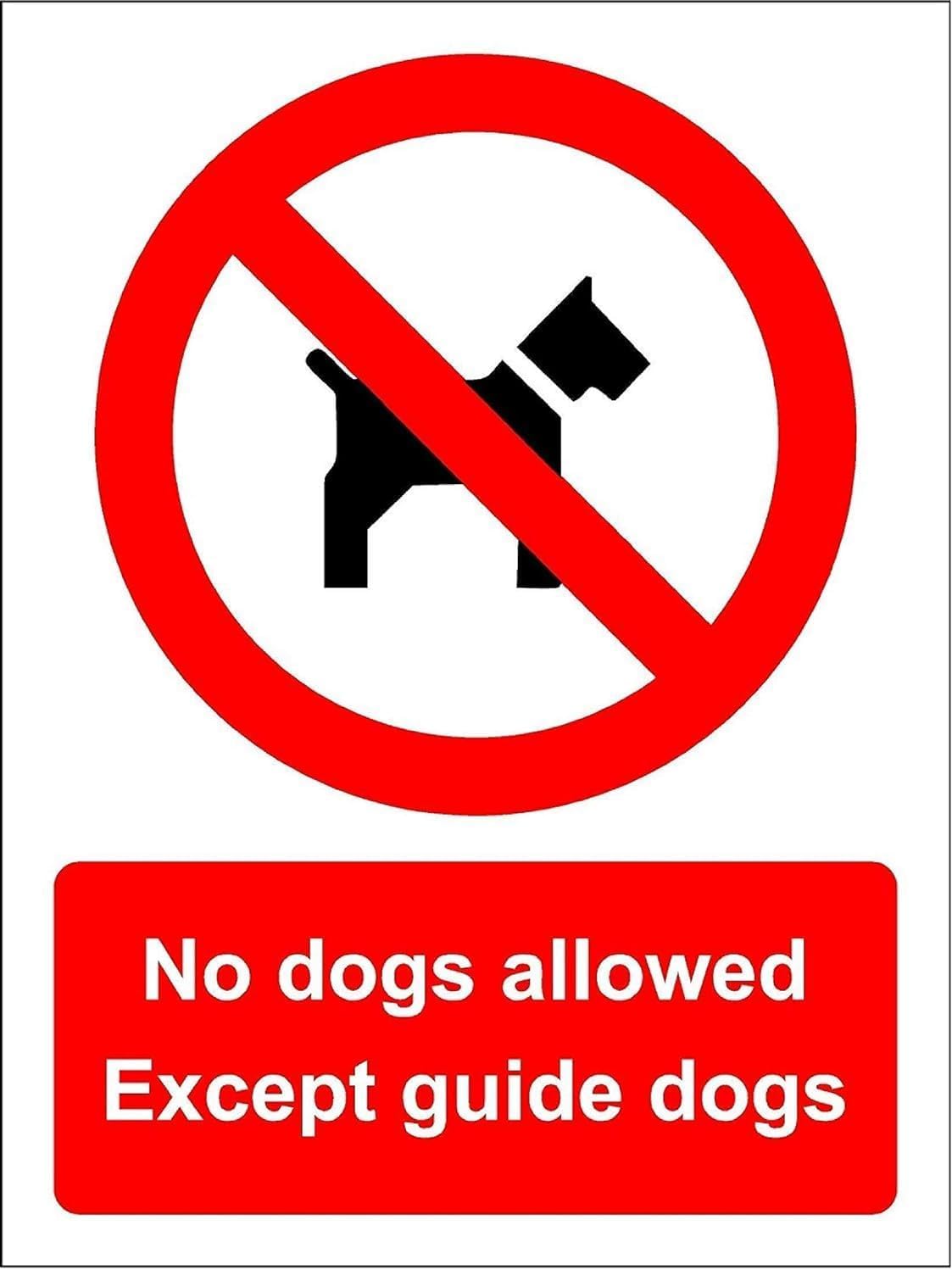 KPCM Display ltd No Dogs Allowed Except Guide Dogs Sign - 1.2mm Rigid Plastic 300mm x 200mm Case (Pack of 5)