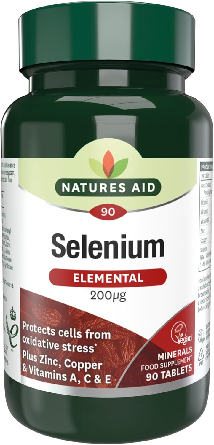 Natures Aid Selenium Tablets 200ug - High Potency Antioxidant Immune Support Supplement - Supports Thyroid Health Metabolism Wellness - Vegan Gluten-Free Non-GMO Natural Supplement - 90 Tablets