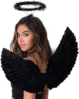 Antspirit Angel Black Wings and Halo Angel Costume for Girls Kids Women Halloween (Black)