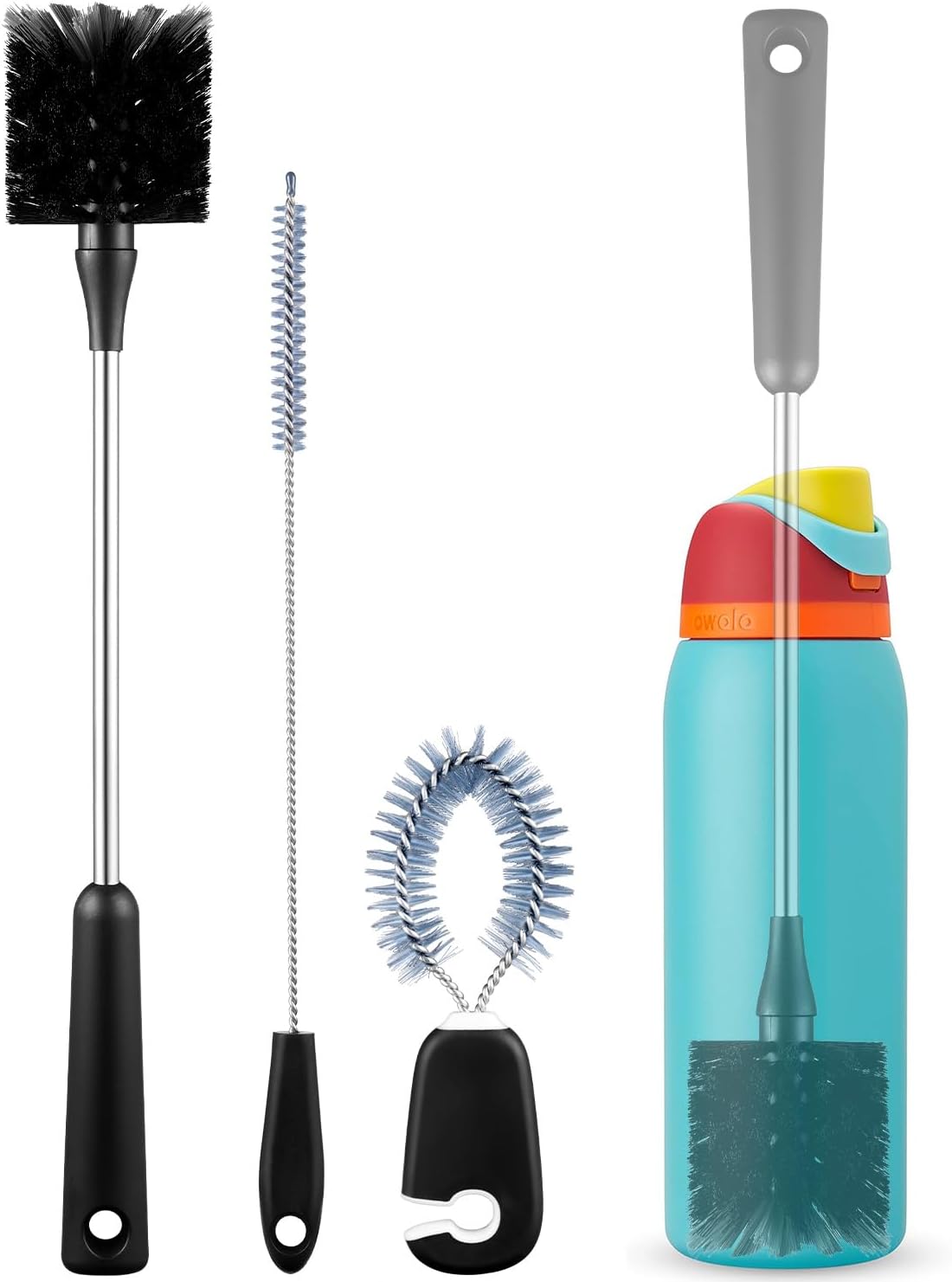EasyAcc [3 Pack] Water Bottle Cleaner Brush for Owala Stanley Hydroflask, Long Handle Water Bottle Scrubbing Brush, with Straw Cleaner & Nipple Brush, for Coffee Mugs, Tumblers, Ice Tea Jars