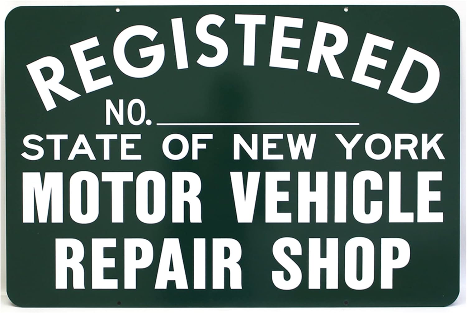 Registered No. State of New York Motor Vehicle Repair Shop Sign