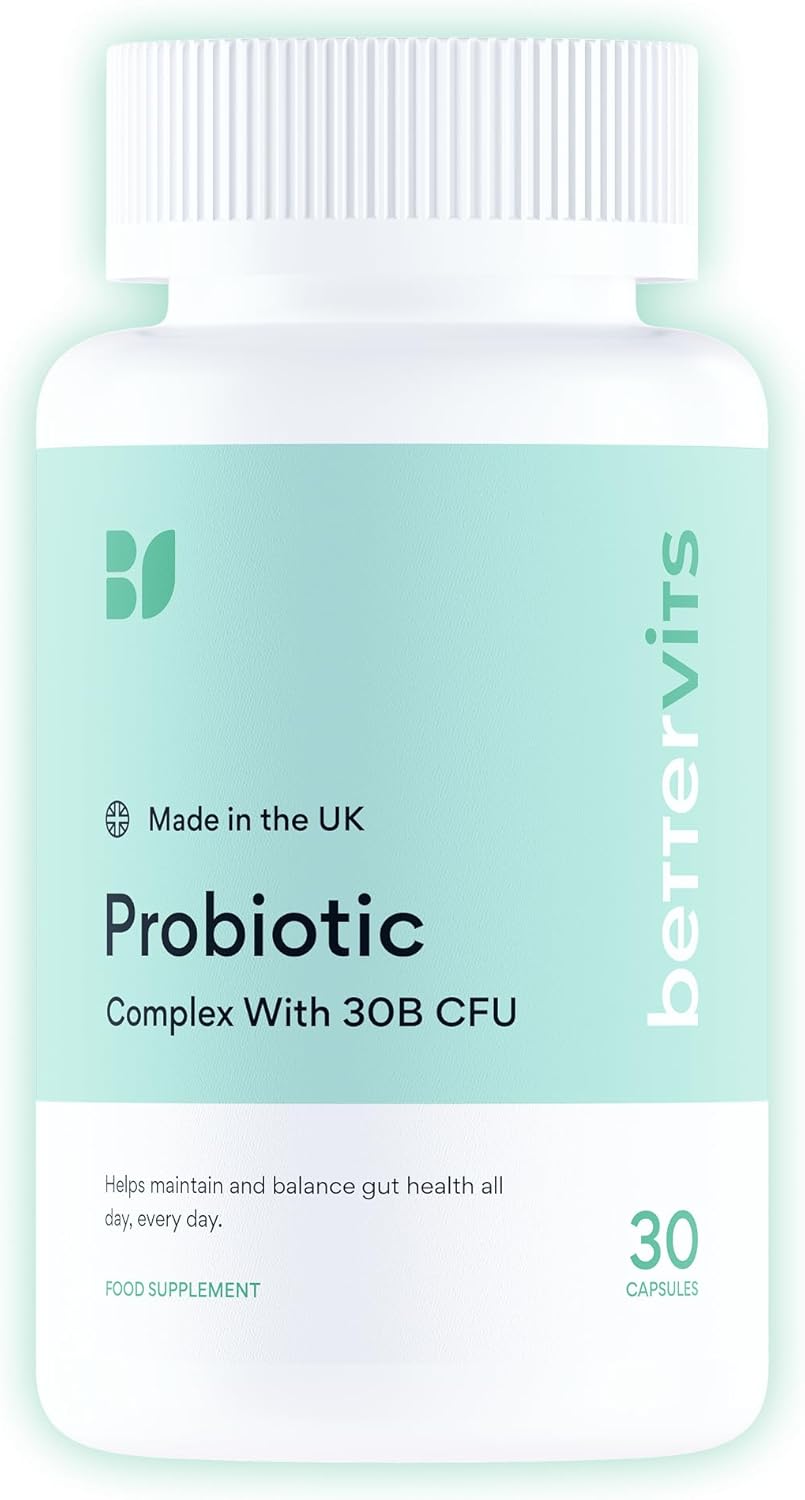 Bettervits Probiotics for Gut Health | 30 Billion CFU for Adults | Bloating Relief & Complete Gut Repair | with Acidophilus, Prebiotic Inulin, Vitamin B12 & Lactobacillus | 30 Capsules
