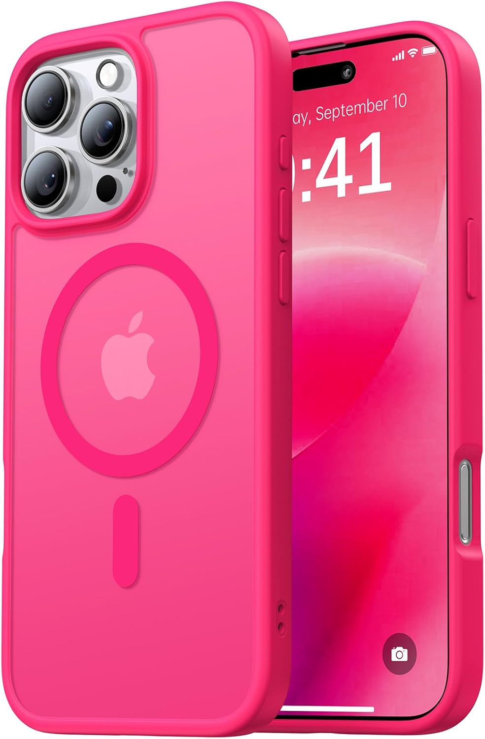 Strong Magnetic for iPhone 16 Pro Case, Skin-Friendly[Compatible with Magsafe] [Military-Grade Test Protection]Never Yellow Slim Translucent Matte Cover for iPhone 16 Pro Phone Case, Hot Pink