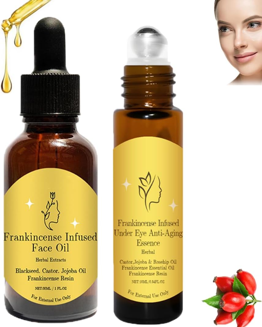 Frankincense Resin Oil for Face,Organic Black Seed Castor Oil And jojoba Oil, Frankincense Resin Infused Oil for Face,Facial Moisturizing Cold Pressing Essence 30ml+10ml