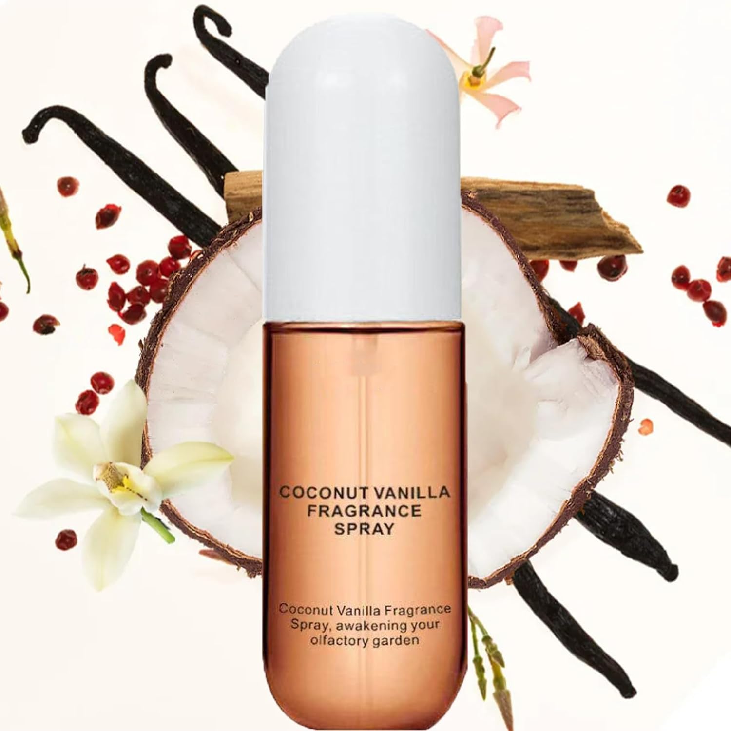 Coconut Body Spray for Women，50ml Vanilla Skin Perfume Skin Body Mist, Vanilla Skin Body Mist，Coconut Vanilla Ladies Perfume Light Fragrance Long-Lasting Hair Care Body Spray