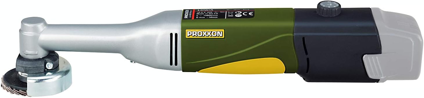 Proxxon 29817 Angle Grinder/Cordless Longneck Angle Grinder LHW/A | + 2 Sanding Discs and Cutting Disc, Balanced DC Special Motor | Discs Diameter 50 mm with 10 mm Holes | Without Battery and