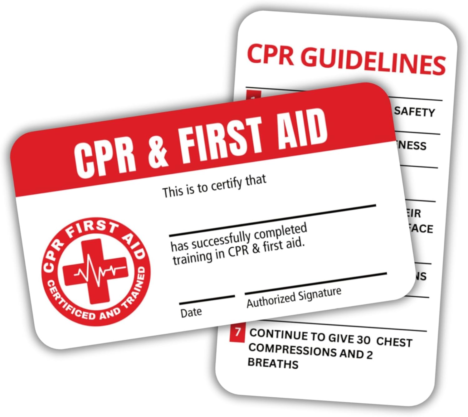 CPR First Aid Certified Trained Card | 5 pk 2x3.5” Laminated Wallet Sized CPR Guidelines Cheat Sheet Guide on Back