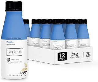 Soylent Vanilla Meal Replacement Shake, Ready-to-Drink Plant Based Protein Drink, Contains 20g Complete Vegan Protein and 1g Sugar, 14oz, 12 Pack
