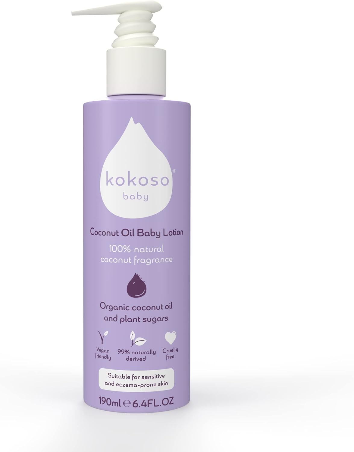 Kokoso Baby - Coconut Oil Baby Lotion, Natural Coconut Oil Fragrance - With Sweet Almond Oil - Moisturises & Nourishes - Suitable for Dry, Sensitive & Eczema Prone Skin - 190ml