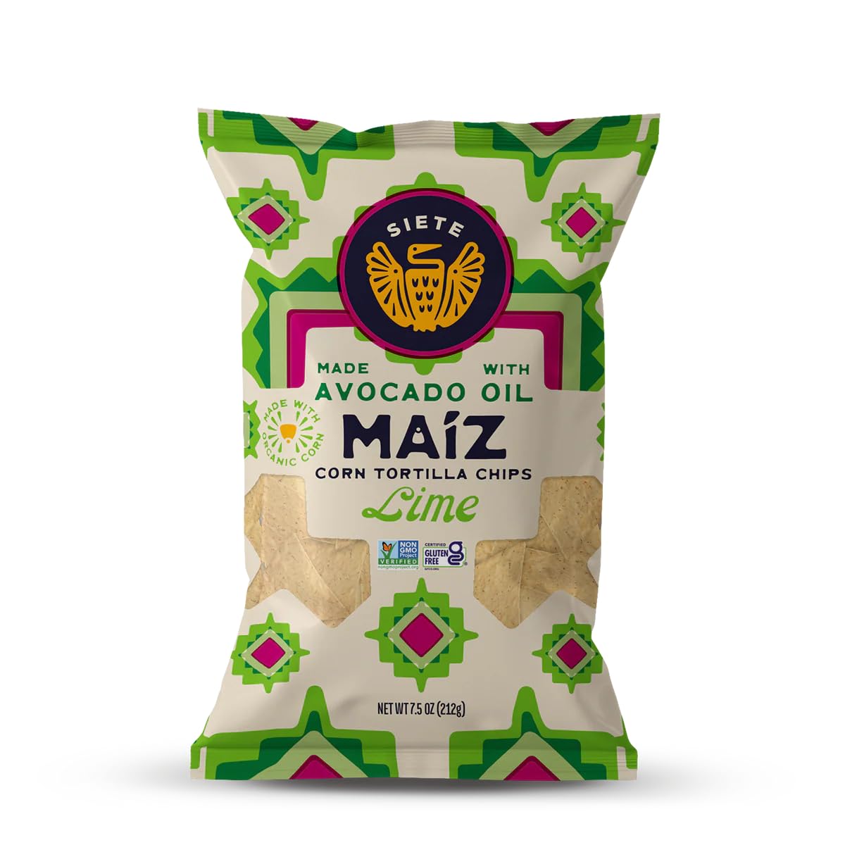 Siete Maiz Totopos Corn Tortilla Chips | Lime | Gluten Free | Vegan Snacks | Non GMO & Organic Corn Chip | Made with Avocado Oil | Preservative Free | 7.5 Oz. Bag (Pack of 6)