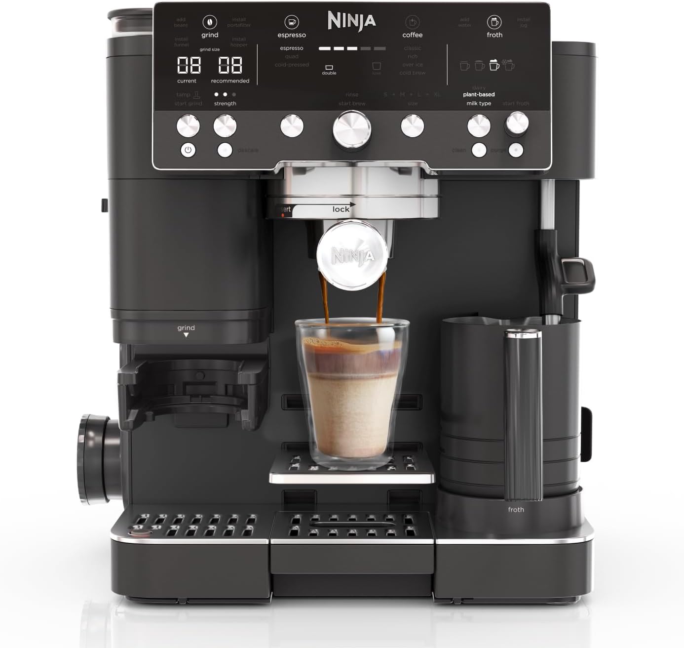 Ninja Luxe Premier 3-in-1 Coffee Machine, Latte, Cappuccino, Cold Brew & Espresso Maker With Built in Bean Grinder & Milk Frother, Easy to Use, 4 Automated Froth Presets, Black ES601UKBK