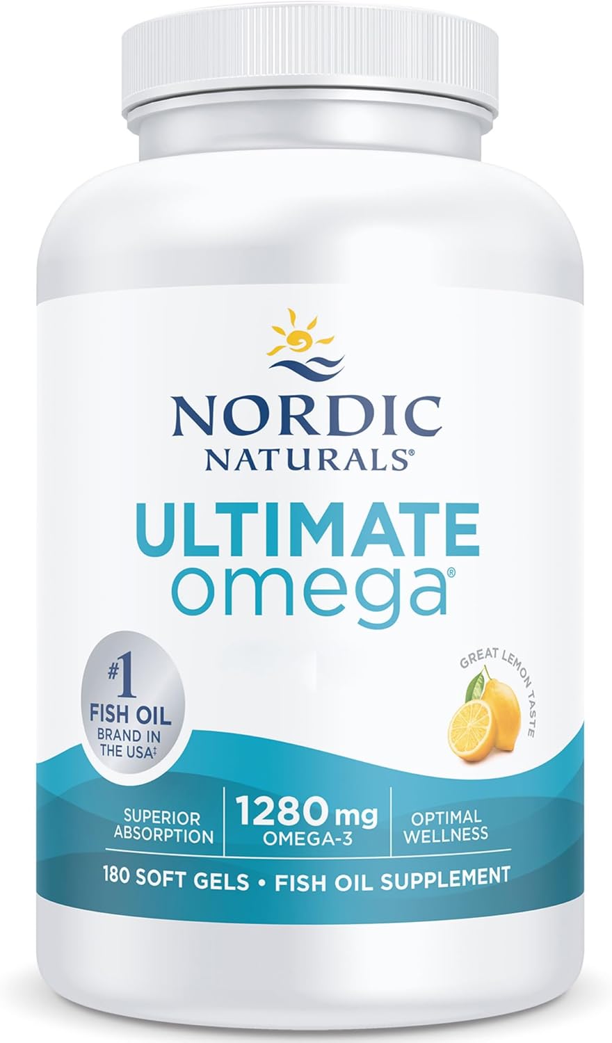 Nordic Naturals, Ultimate Omega-3, 1280mg, with EPA and DHA, High Dose, Lemon Flavour, 180 Softgels, Lab-Tested, Soy Free, Gluten Free, Non GMO