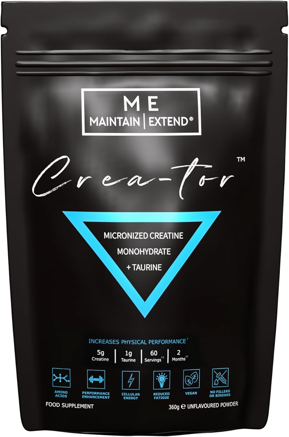 Crea-tor™ Creatine Monohydrate Micronized Powder 5g + Taurine 1g | 360g | 6g Serving | 60 Servings | Pure Vegan Unflavoured Supplement | Muscle Strength, Power, Performance & Recovery for Women & Men
