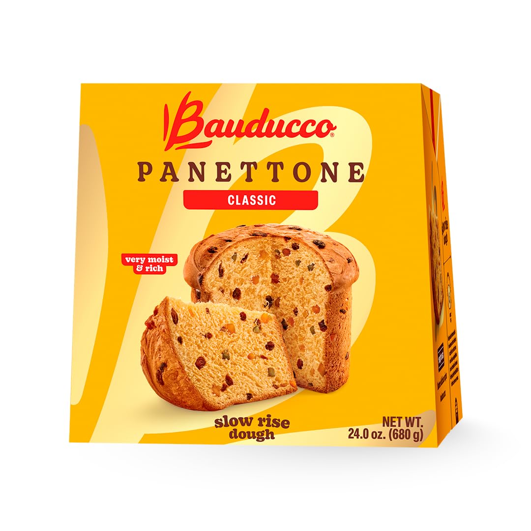 Bauducco Classic Panettone - Moist & Fresh Holiday Cake - Traditional Italian Recipe With Candied Fruit & Raisins 24.0oz (Pack of 1)