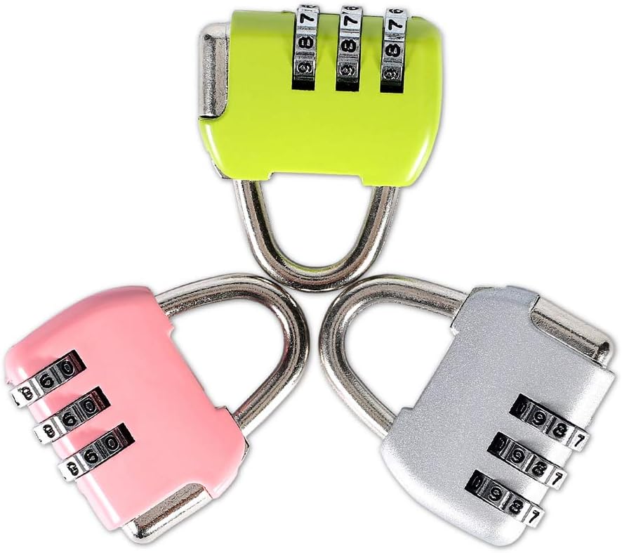 YOLOPARK 3-Digit Combination Lock, Zinc Alloy, Resettable, Pink, Reseda, Silver