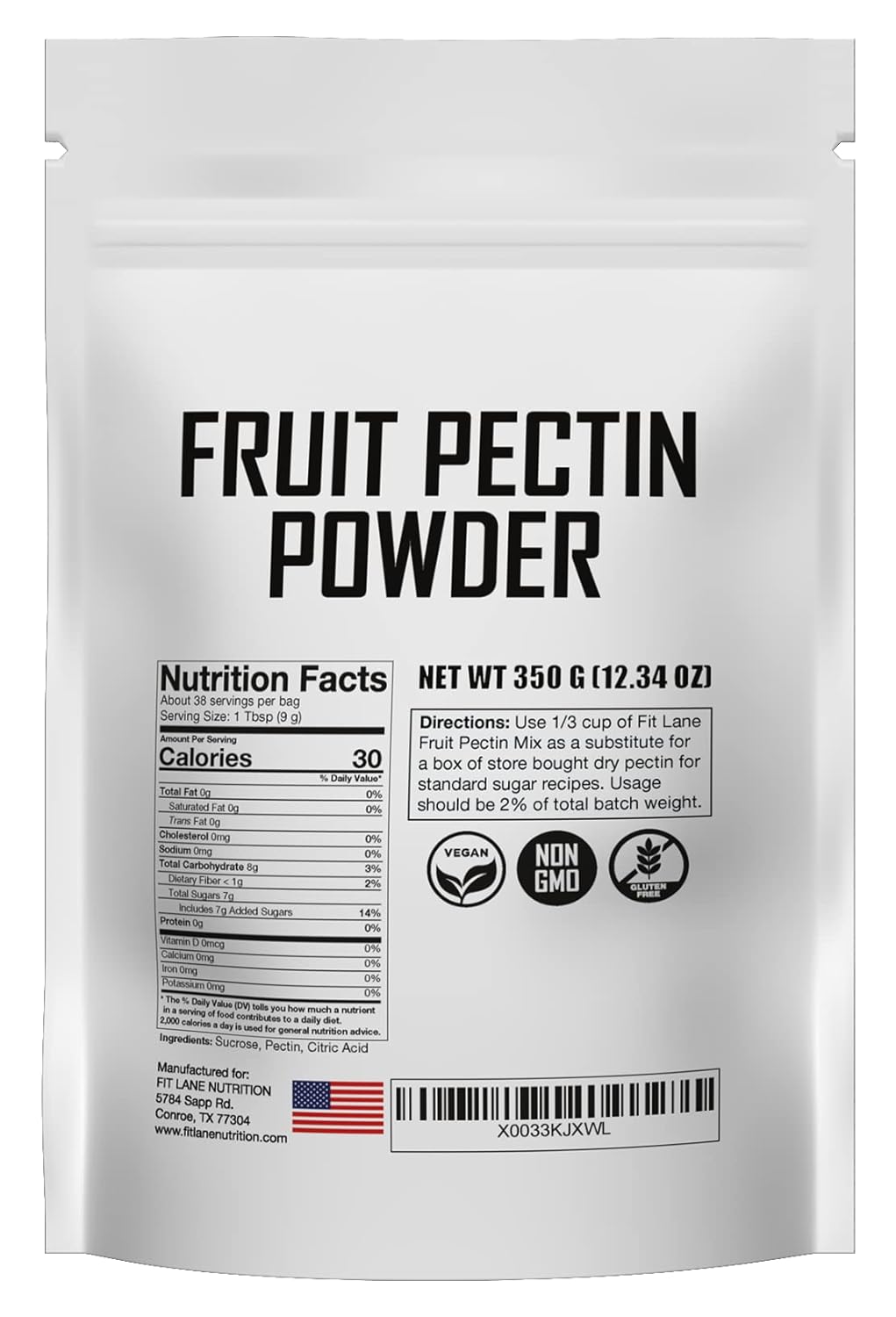 Fruit Pectin Powder for Jams and Jellies - Natural, Vegan and NON-GMO. Premium Bulk ingredient - 350 Grams (12.35 oz) Value Size Bag