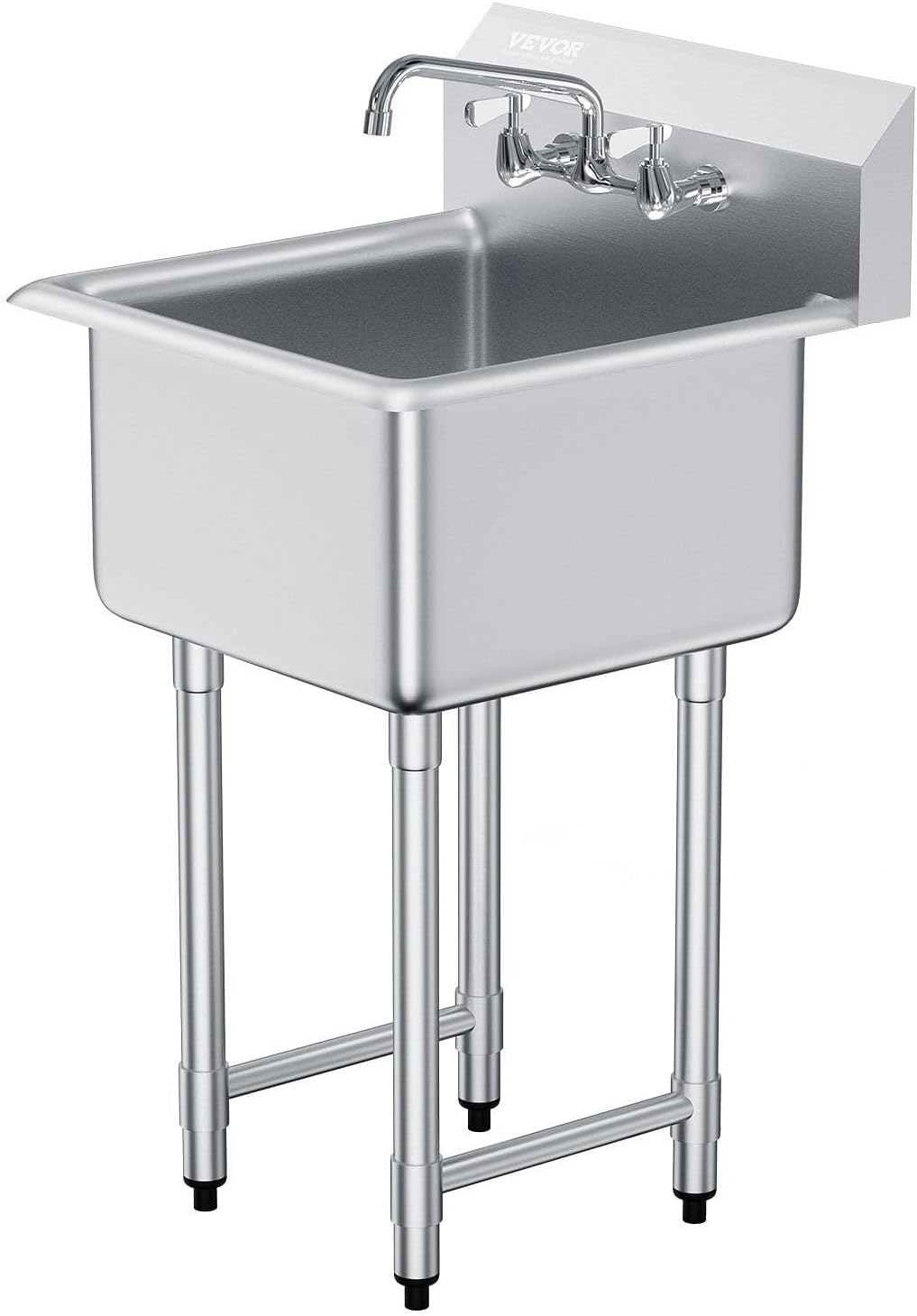 VEVOR Stainless Steel Prep & Utility Sink, 1 Compartment Free Standing Small Sink Include Faucet & legs, 21"x18" Commercial Single Bowl Sinks for Garage, Restaurant, Kitchen, Laundry