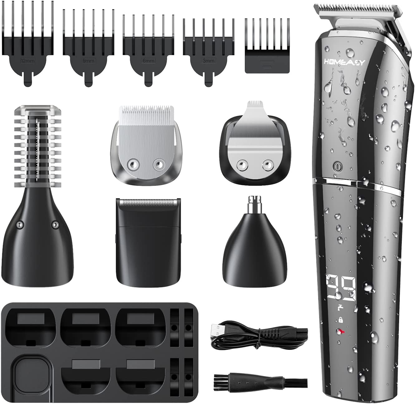 Beard Trimmer, 6 in 1 Men Hair Clipper HOMEASY Electric Hair Trimmer Razor Rechargeable Professional Mens Grooming Kit Hair Cutting Machine with LED Display Hair Shaver for Men Kids Barbers