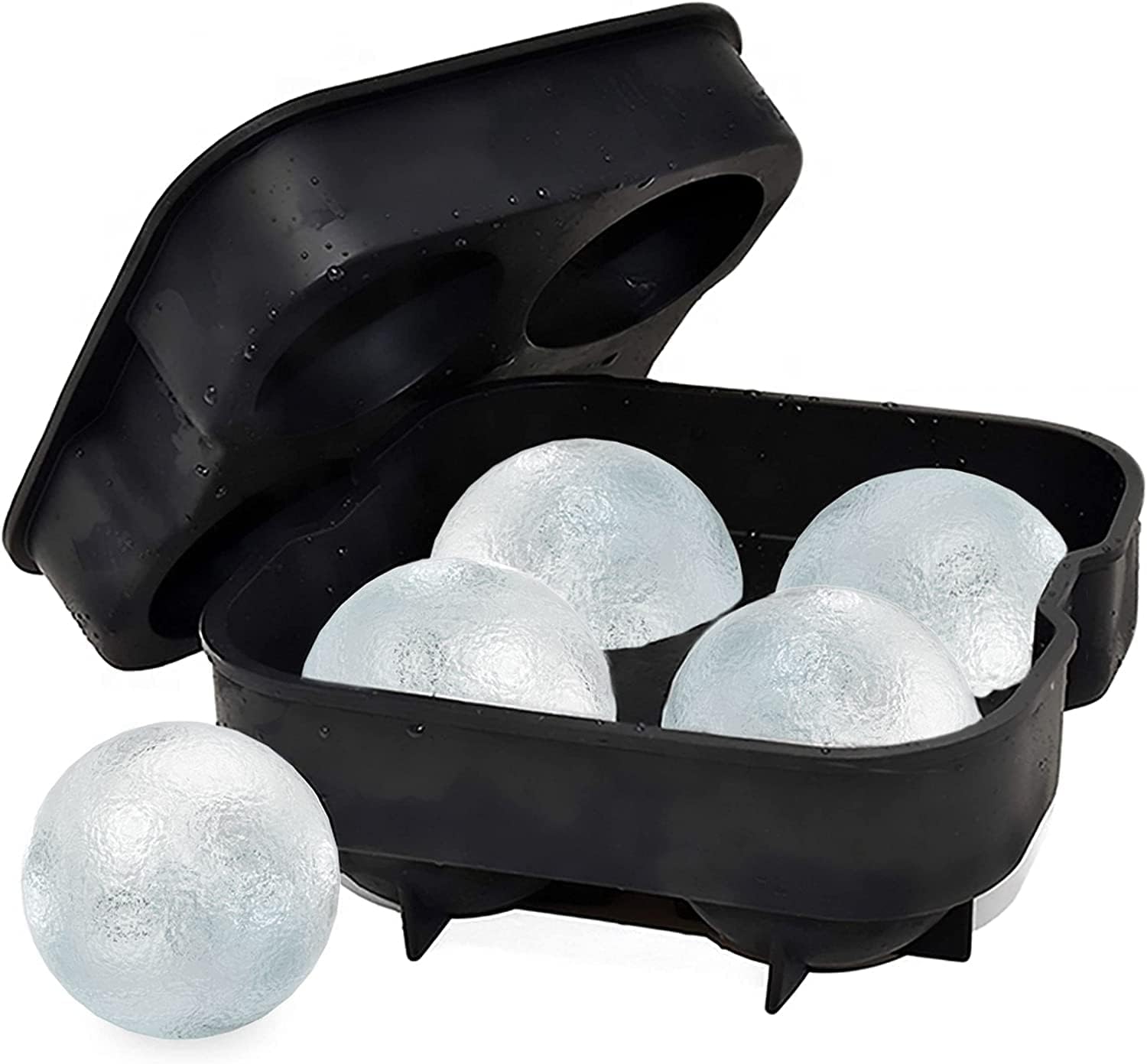 LUDOU Ice Ball Mold, Big Round Ice Cube Tray for Whiskey Cocktail Drinks,Food-Grade Silicone Moulds，Large Silicone Reusable Ice Sphere Maker Set (4 Big Ball Capacity)