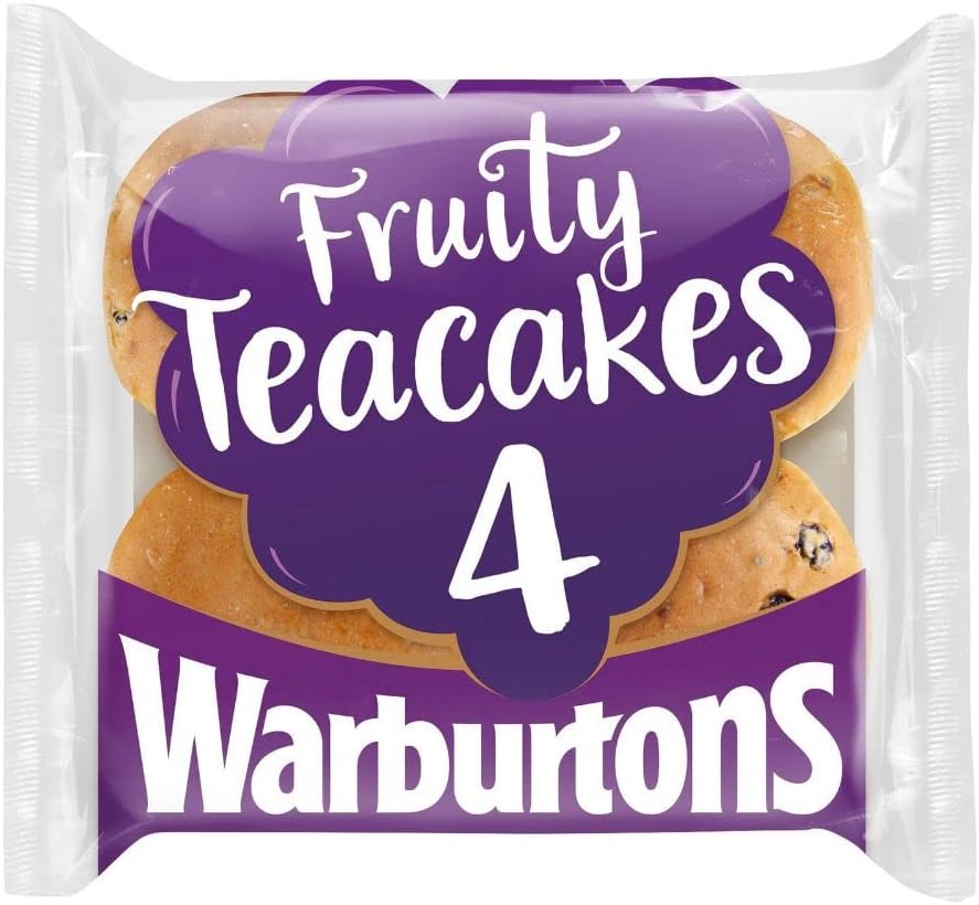 Warburtons Fruity Teacakes with Currants & Sultanas, 4 Count (Pack of 1)