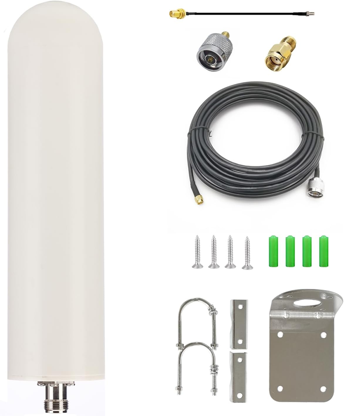5G 4G LTE Outdoor Omni Antenna with 10ft Cable SMA Male Connector N Male TS9 RP Adaptor Wall & Mount Waterproof for Verizon ATT T-Mobile Sprint Router Gateway Modem Cellular Trail Camera Home Internet