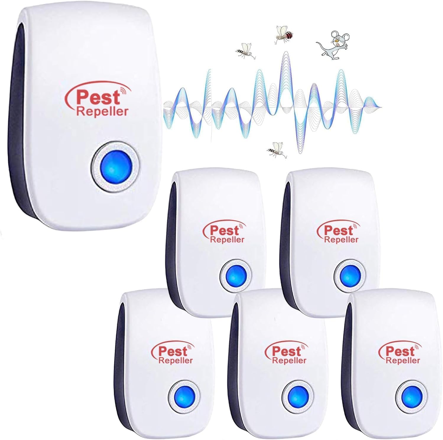 Ultrasonic Pest Repeller, 6 Packs Electronic Insect Repeller and Plug-In Pest Repellent, Mice Repellent Pest Control Insect and Spider Repellent Against Mosquito,Cockroach,Mice,Spiders,Flies
