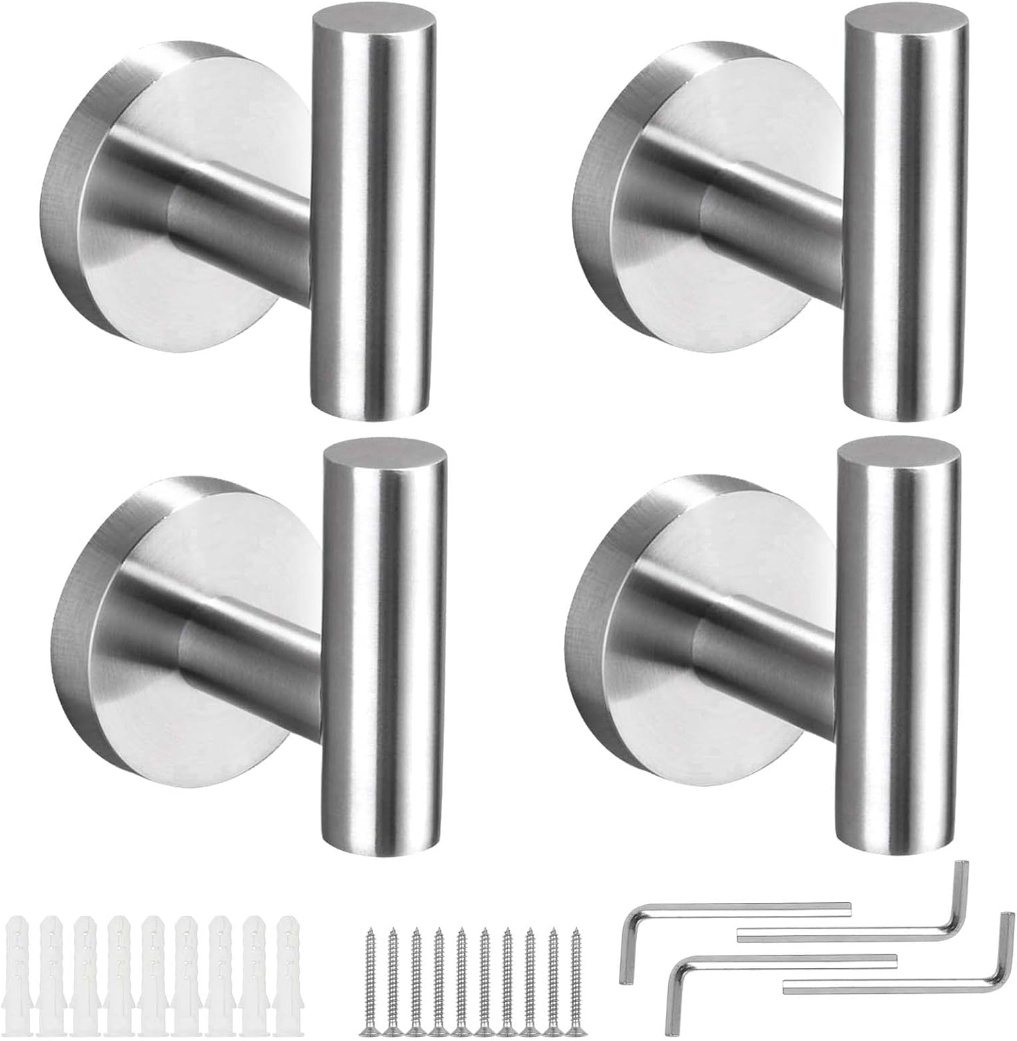 ProChosen 4 Pack Towel Hooks, Wall Coat Hook Bathroom Matte Sliver Robe Hook SUS 304 Stainless Steel Heavy Duty Door Hanger Clothes Cabinet Closet Sponges Hook Shower Robe Hand Hooks for Bathroom