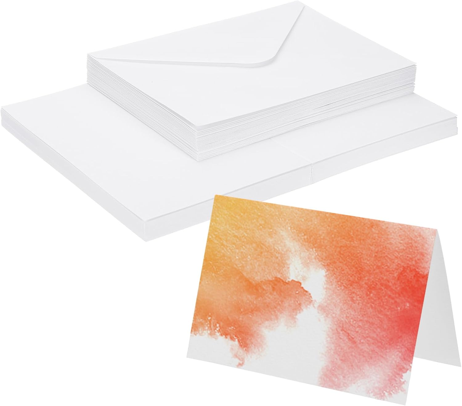 PATIKIL 50 Sets Pure Cotton Watercolor Cards 140lb/300 GSM Postcards with Envelopes for Art Painting Creative Thank Notes, 5x7 Inch Foldable Size