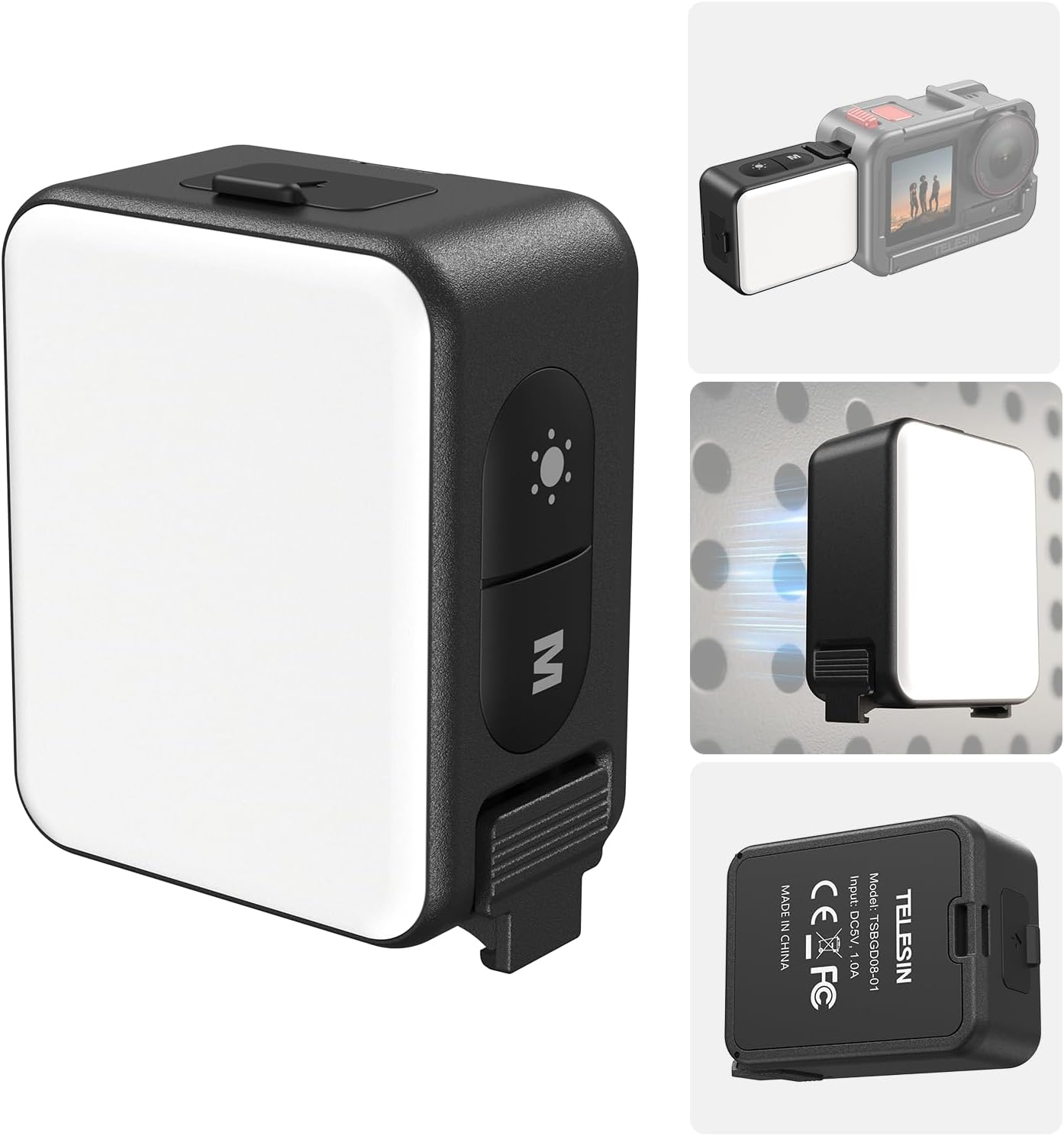 TELESIN Vlogging Light Mini LED Action Camera Video Light Magnetic Photography Fill Lighting for DJI Osmo Action 5 Pro/4/3 Camera Cage Accessories